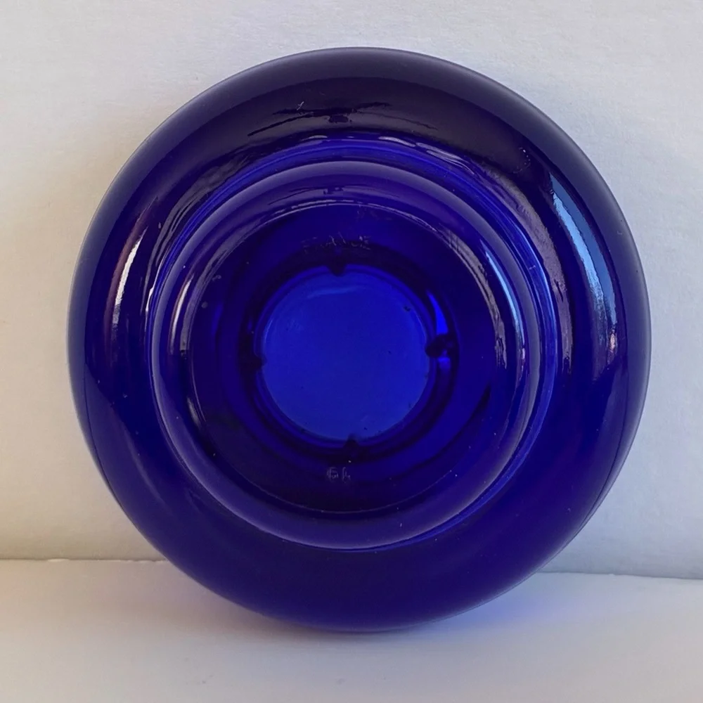 France Glass Cobalt Blue Taper or Votive Candle Holders Stackable Set 2